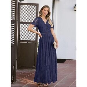 Cottagecore NWT Blencot  Maxi Dress Navy Lace Sz S Fairycore TradWife